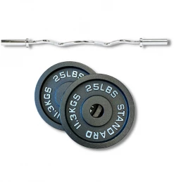Extreme Training Equipment Curl Bar + Pair 25lb Cast Iron Plates 4th Of July SALE Olympic Bars & Weights