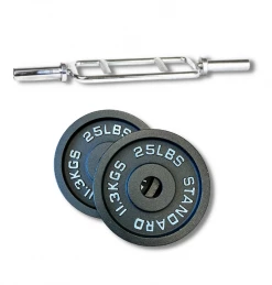 Extreme Training Equipment Tricep Bar + Pair 25lb Cast Iron Plate 4th Of July SALE Olympic Bars & Weights